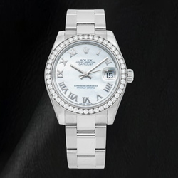 Rolex Datejust 178240 31 mm Quadrante in Madreperla Bianca con Numeri Romani Lunetta con Diamanti Orologio in Acciaio Inossidabile