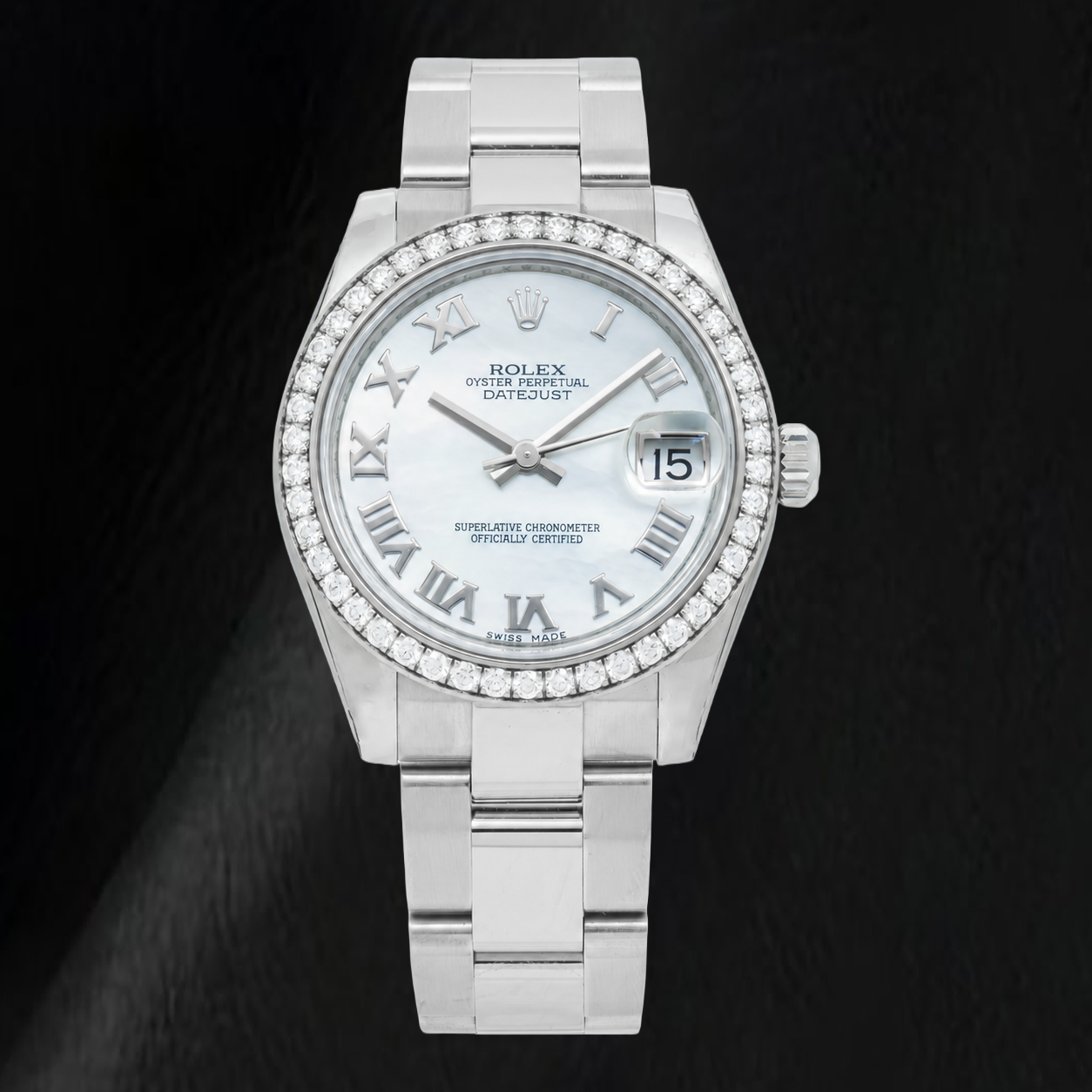Rolex Datejust 178240 31 mm Quadrante in Madreperla Bianca con Numeri Romani Lunetta con Diamanti Orologio in Acciaio Inossidabile