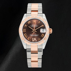 Rolex Datejust 178341 31 mm Orologio con Quadrante con Diamanti Cioccolato e Numeri Romani e Bracciale Bicolore