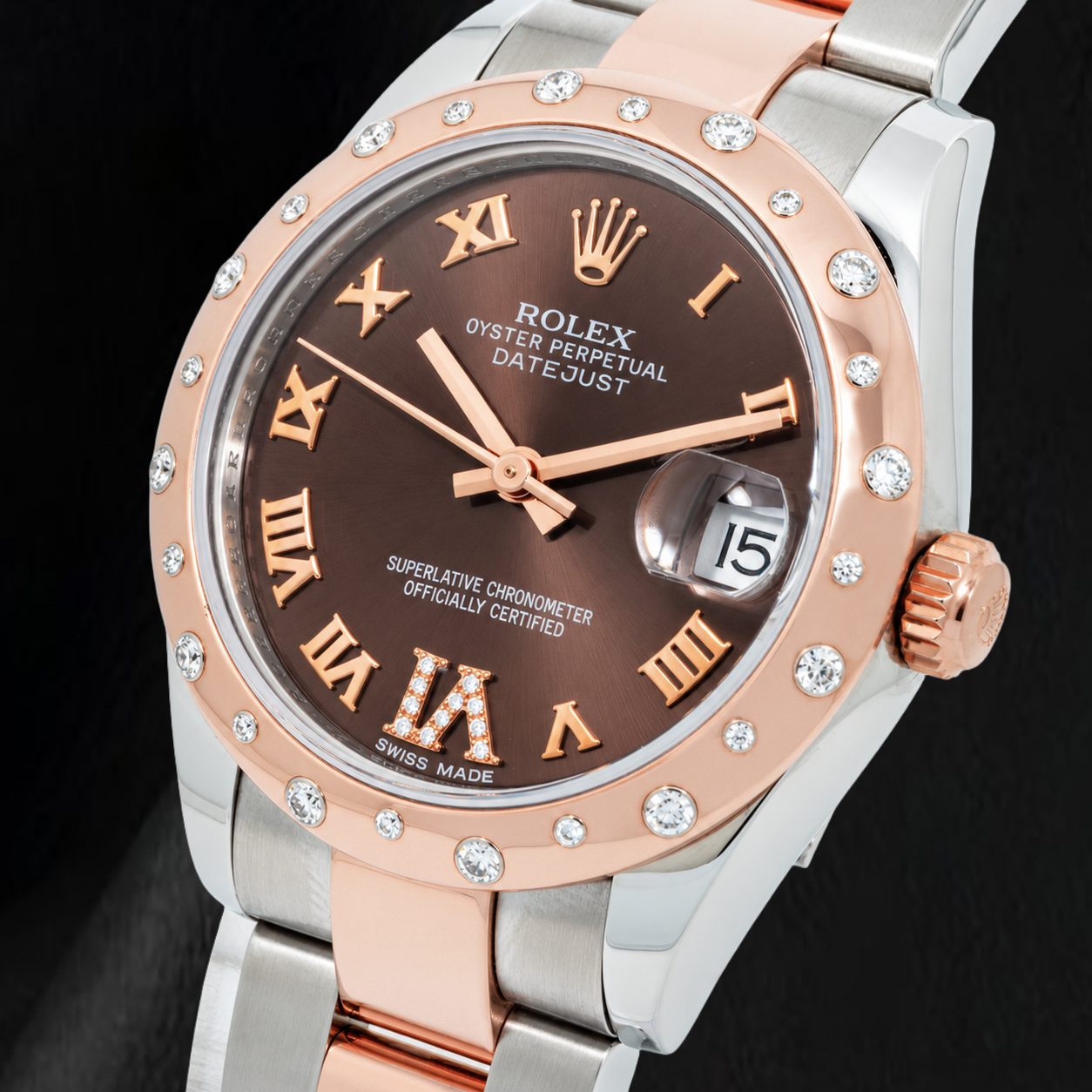 Rolex Datejust 178341 31 mm Orologio con Quadrante con Diamanti Cioccolato e Numeri Romani e Bracciale Bicolore
