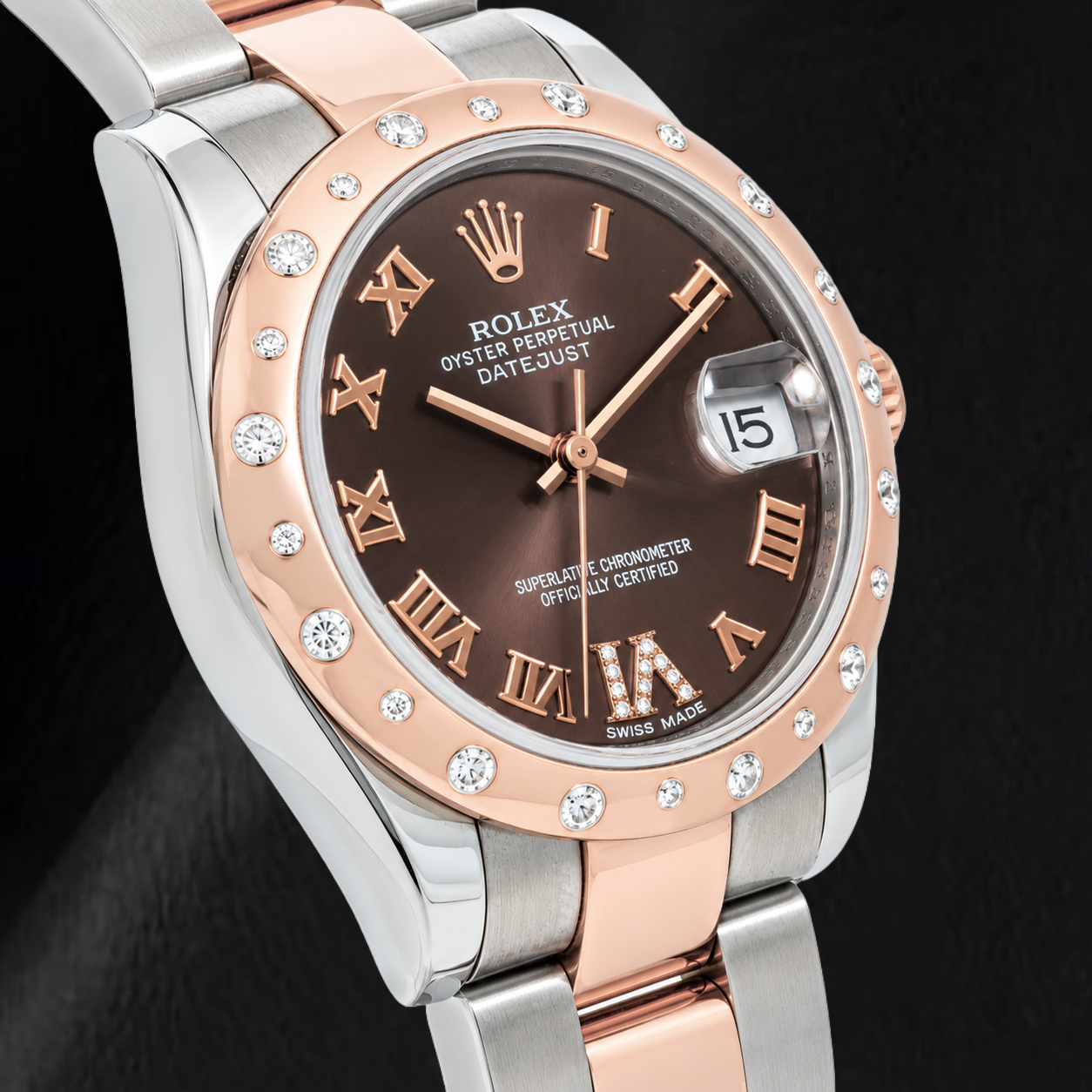 Rolex Datejust 178341 31 mm Orologio con Quadrante con Diamanti Cioccolato e Numeri Romani e Bracciale Bicolore