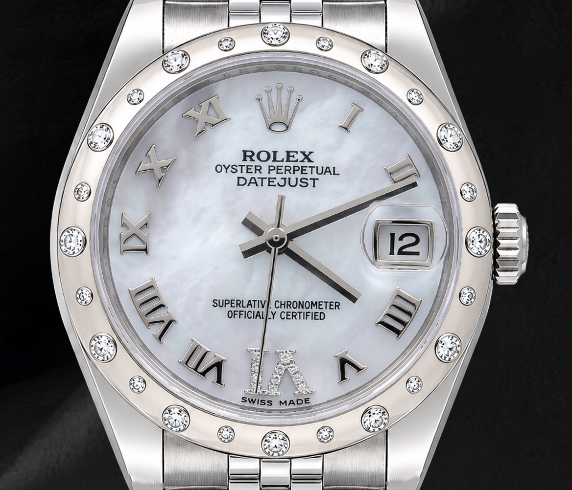 Orologio Rolex Datejust 178344 31 mm Quadrante Romano in Madreperla Bianca Bracciale Jubilee in Acciaio Inossidabile