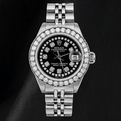 Rolex Datejust 26 mm 6916 Orologio in Acciaio Inossidabile con Quadrante Nero con Filo di Diamanti