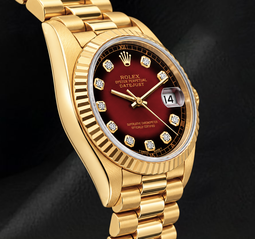 Rolex Datejust 26 mm 69178 Orologio in Oro Giallo 18 carati con Quadrante Rosso con Diamanti