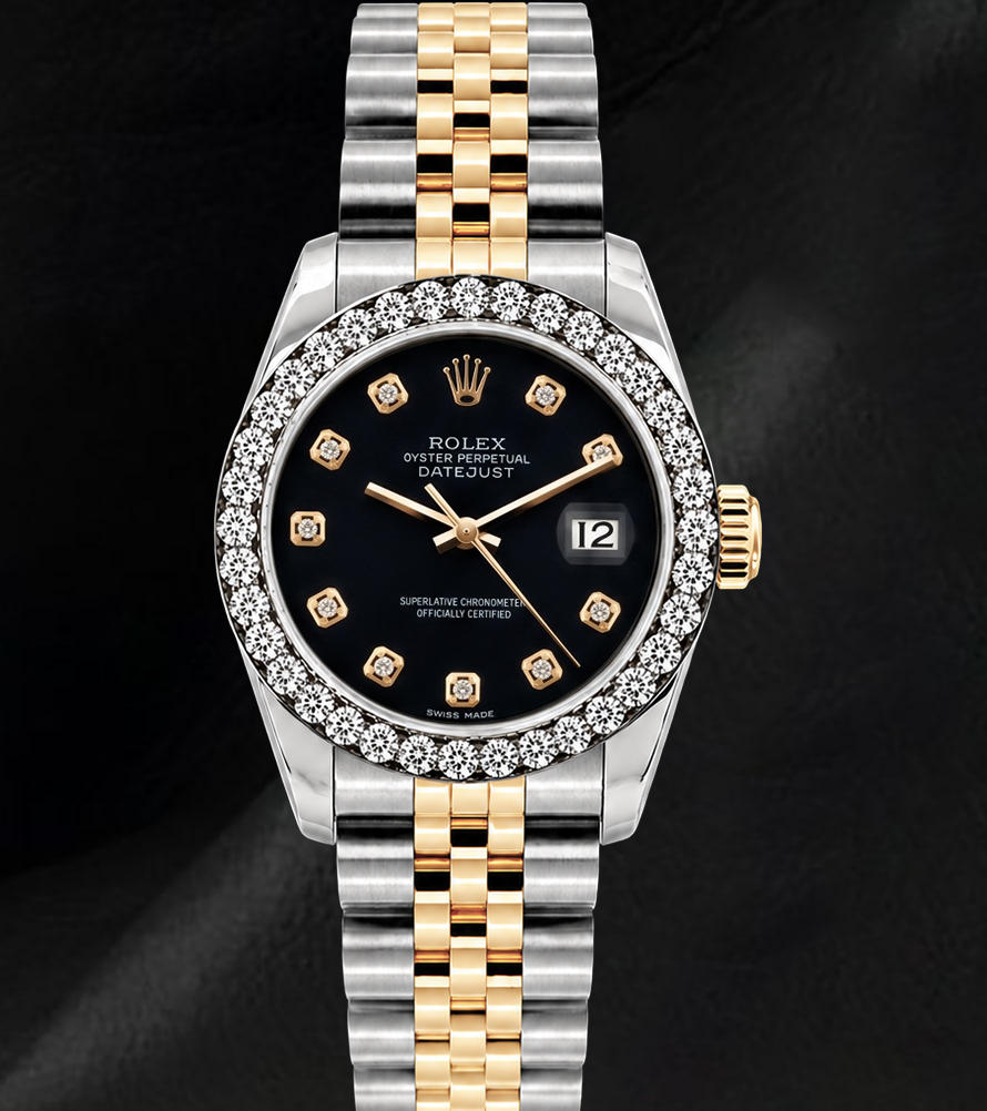 Rolex Datejust 26mm 6917 Orologio Bicolore Quadrante con Diamanti Nero