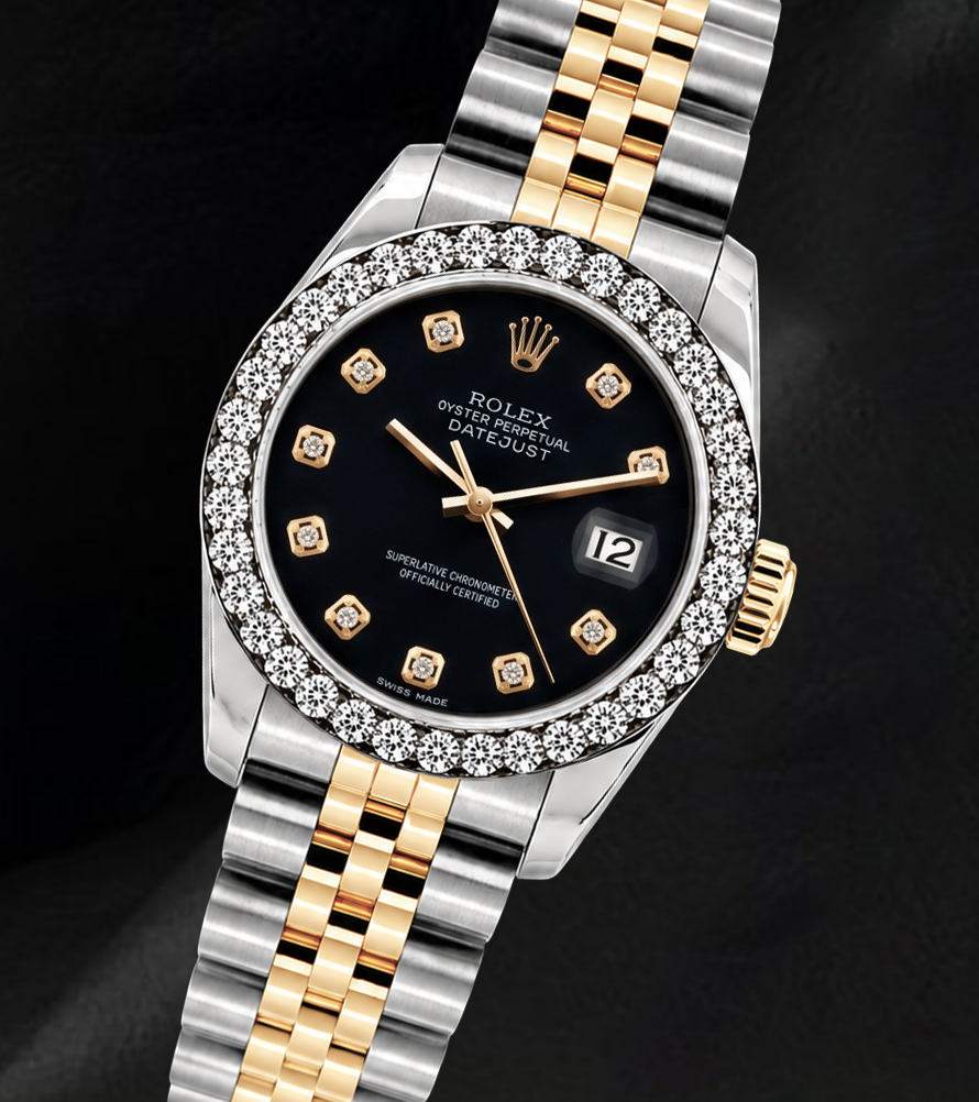 Rolex Datejust 26mm 6917 Orologio Bicolore Quadrante con Diamanti Nero