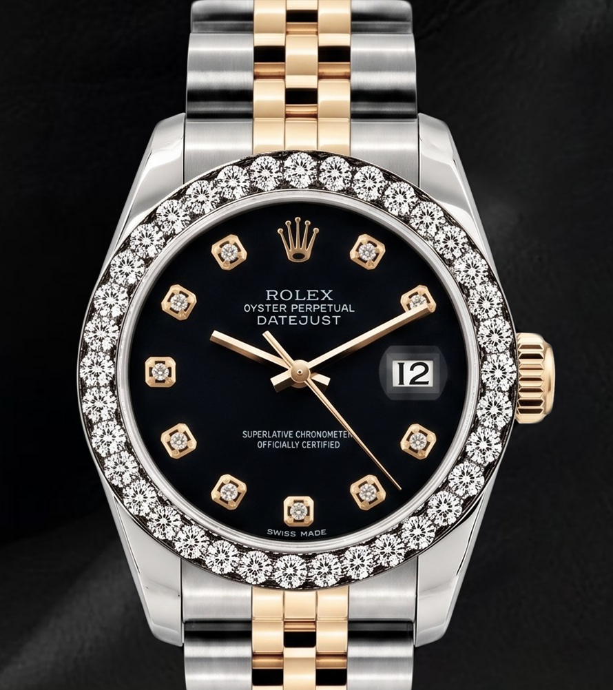 Rolex Datejust 26mm 6917 Orologio Bicolore Quadrante con Diamanti Nero