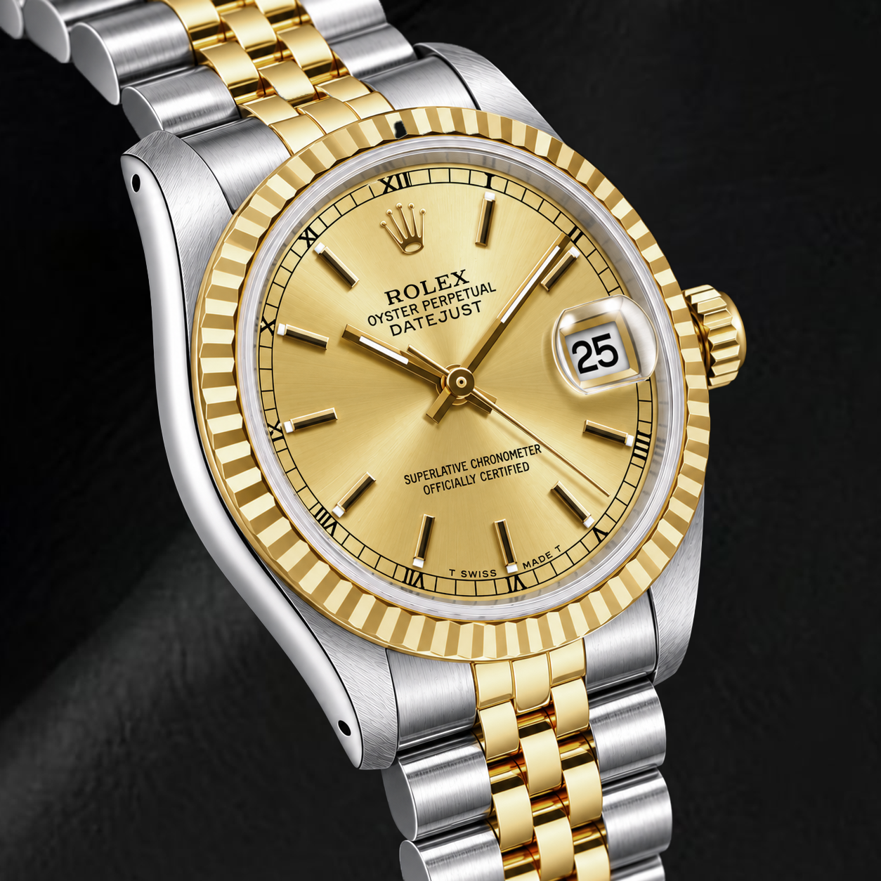 Rolex Datejust 6824 31mm Orologio Bicolore Quadrante Champagne con Indici a Bastone e Numeri Romani