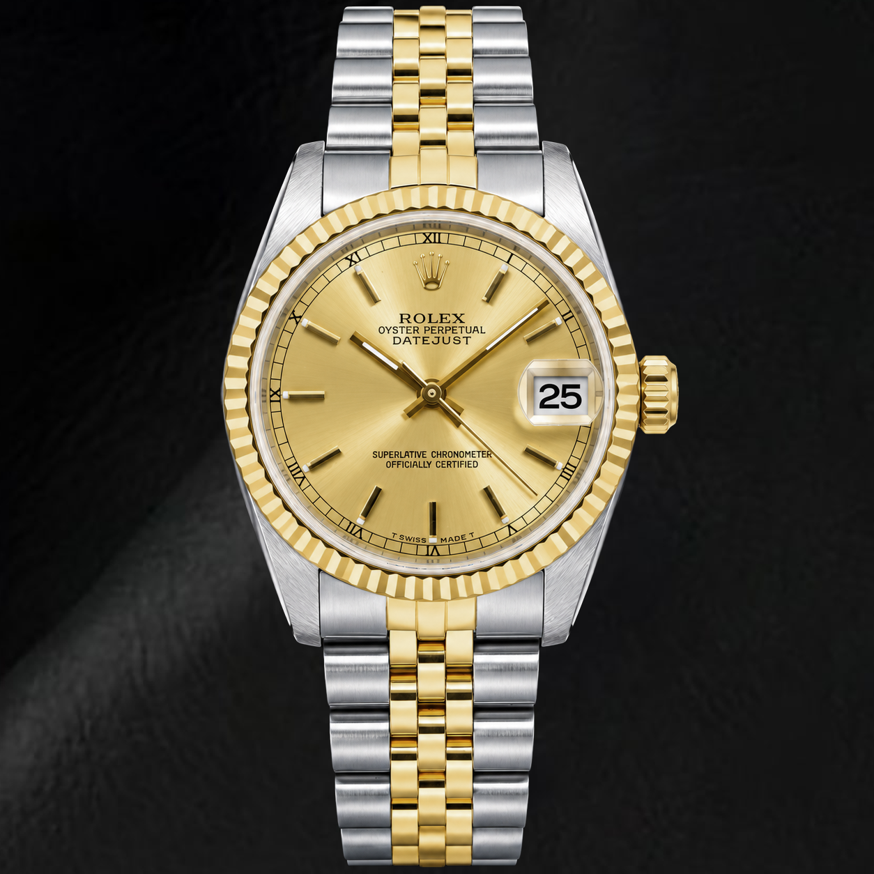 Rolex Datejust 6824 31mm Orologio Bicolore Quadrante Champagne con Indici a Bastone e Numeri Romani