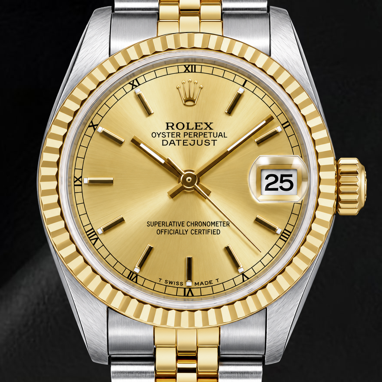Rolex Datejust 6824 31mm Orologio Bicolore Quadrante Champagne con Indici a Bastone e Numeri Romani