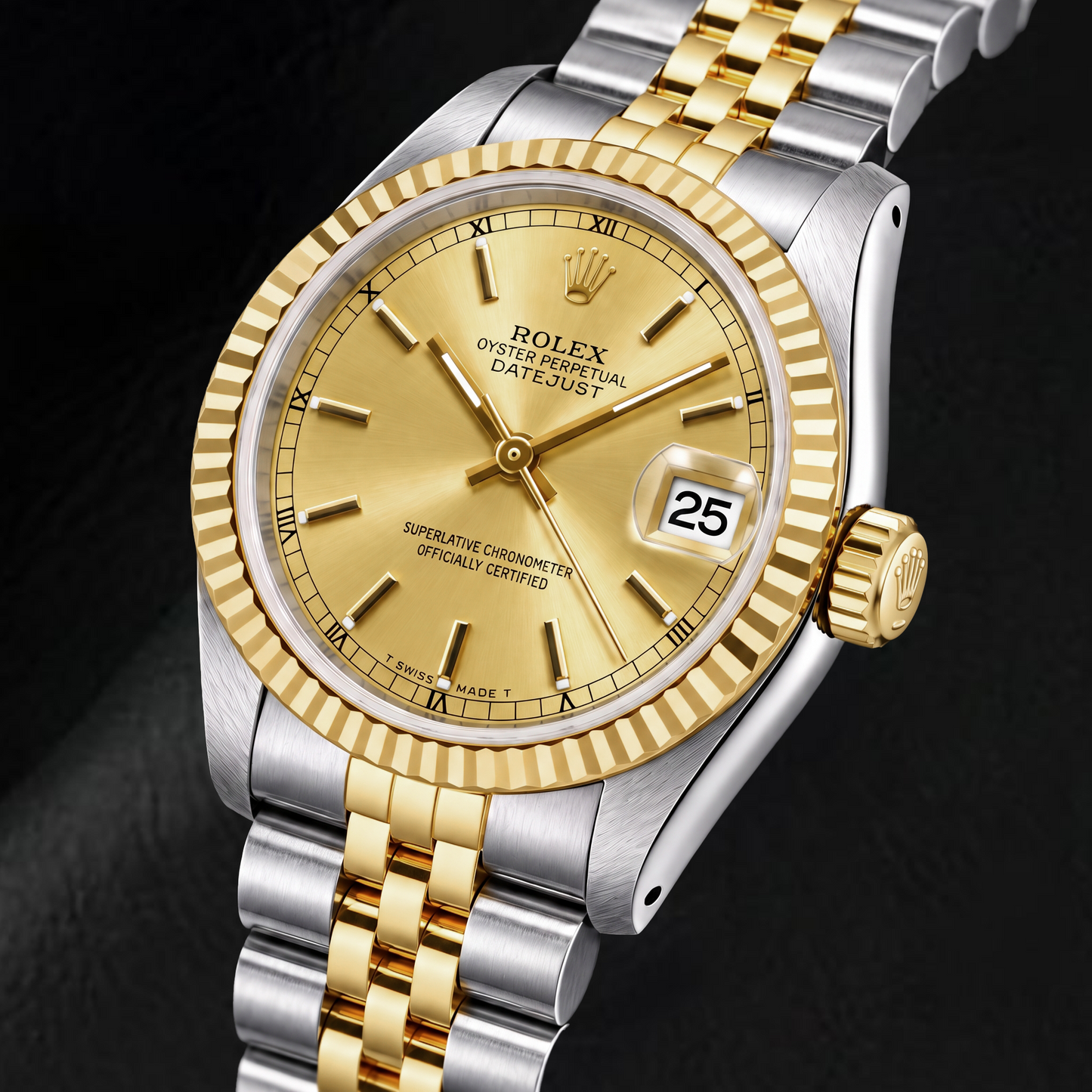 Rolex Datejust 6824 31mm Orologio Bicolore Quadrante Champagne con Indici a Bastone e Numeri Romani