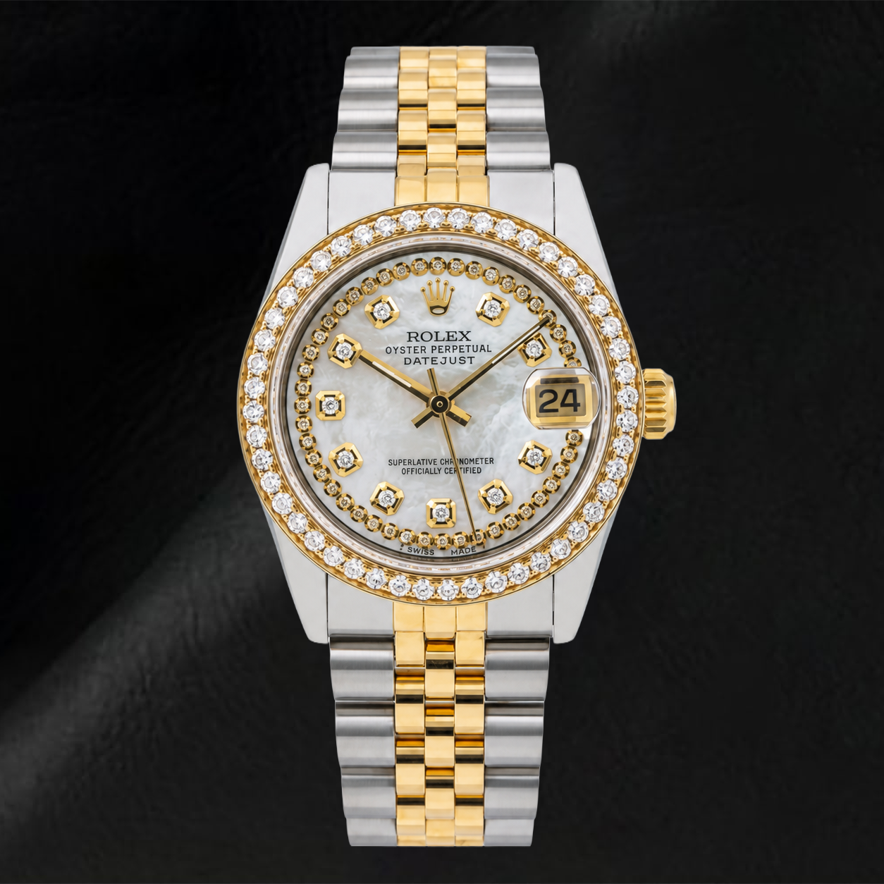 Rolex Datejust 31 mm 6824 Quadrante in Madreperla Bianca con Diamanti a Filo Bracciale Jubilee Bicolore
