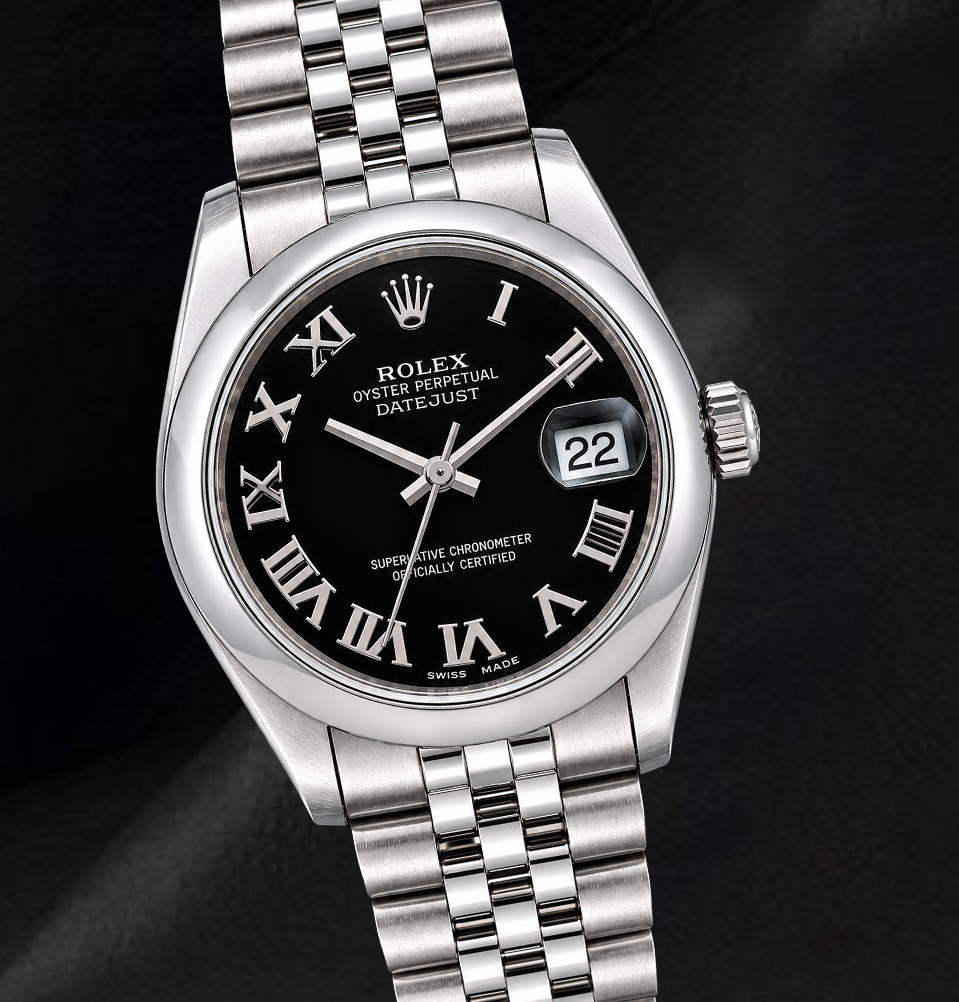 Rolex Datejust 31 mm 178240 Orologio in Acciaio Inossidabile con Quadrante Nero con Numeri Romani