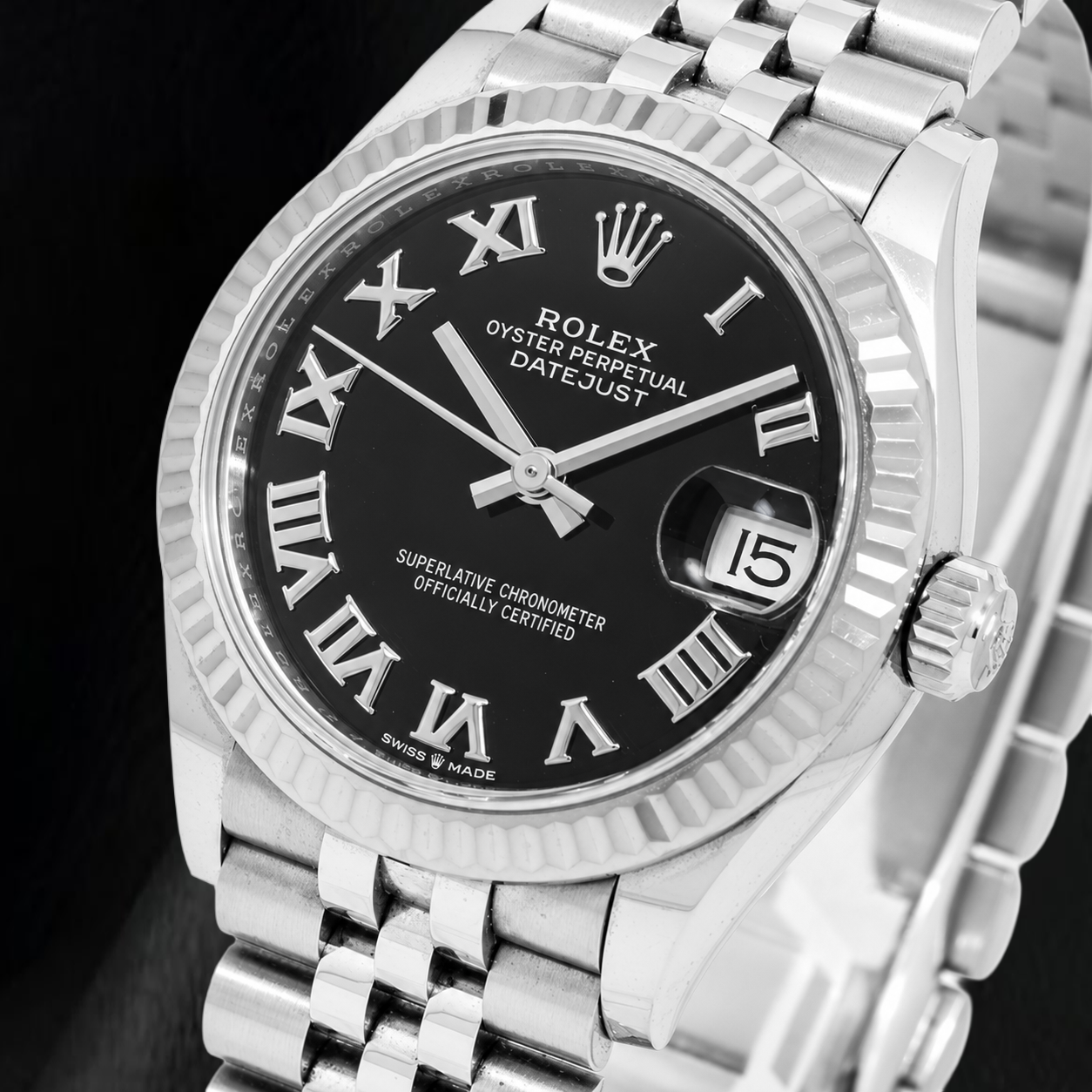 Rolex Datejust 31mm 278274 Orologio in Acciaio Inossidabile con Quadrante Nero con Numeri Romani