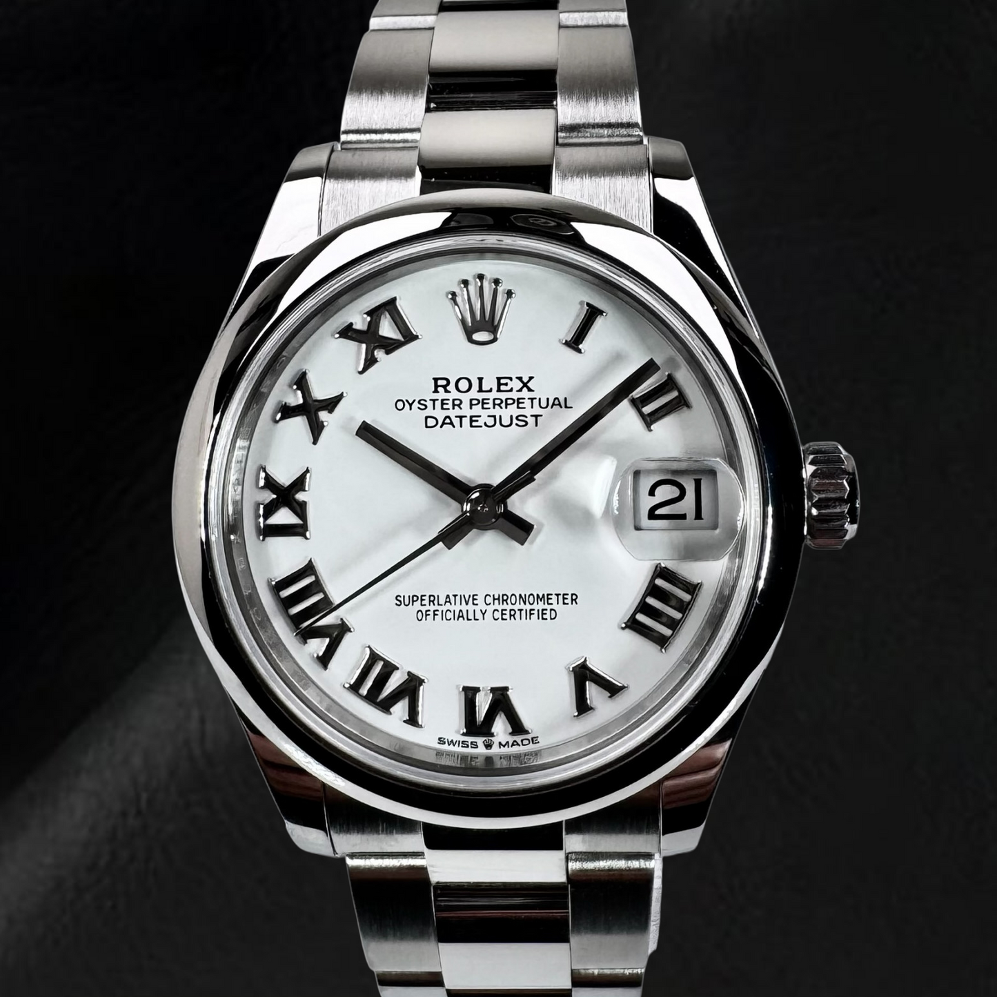 Rolex Datejust 31mm quadrante bianco con numeri romani orologio da donna in acciaio