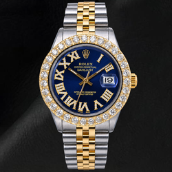 Rolex Datejust 36mm 1601 Quadrante con Diamanti Blu con Numeri Romani Bicolore Bracciale Jubilee