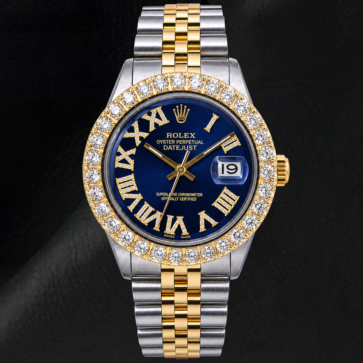 Rolex Datejust 36mm 1601 Quadrante con Diamanti Blu con Numeri Romani Bicolore Bracciale Jubilee