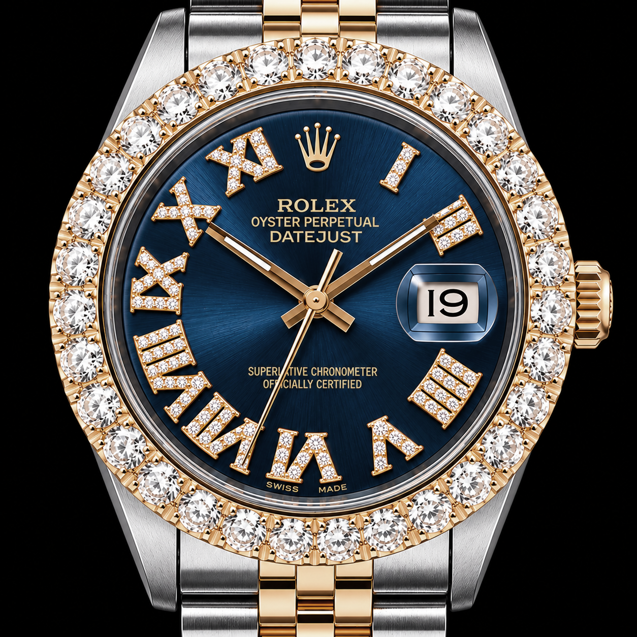 Rolex Datejust 36mm 1601 Quadrante con Diamanti Blu con Numeri Romani Bicolore Bracciale Jubilee