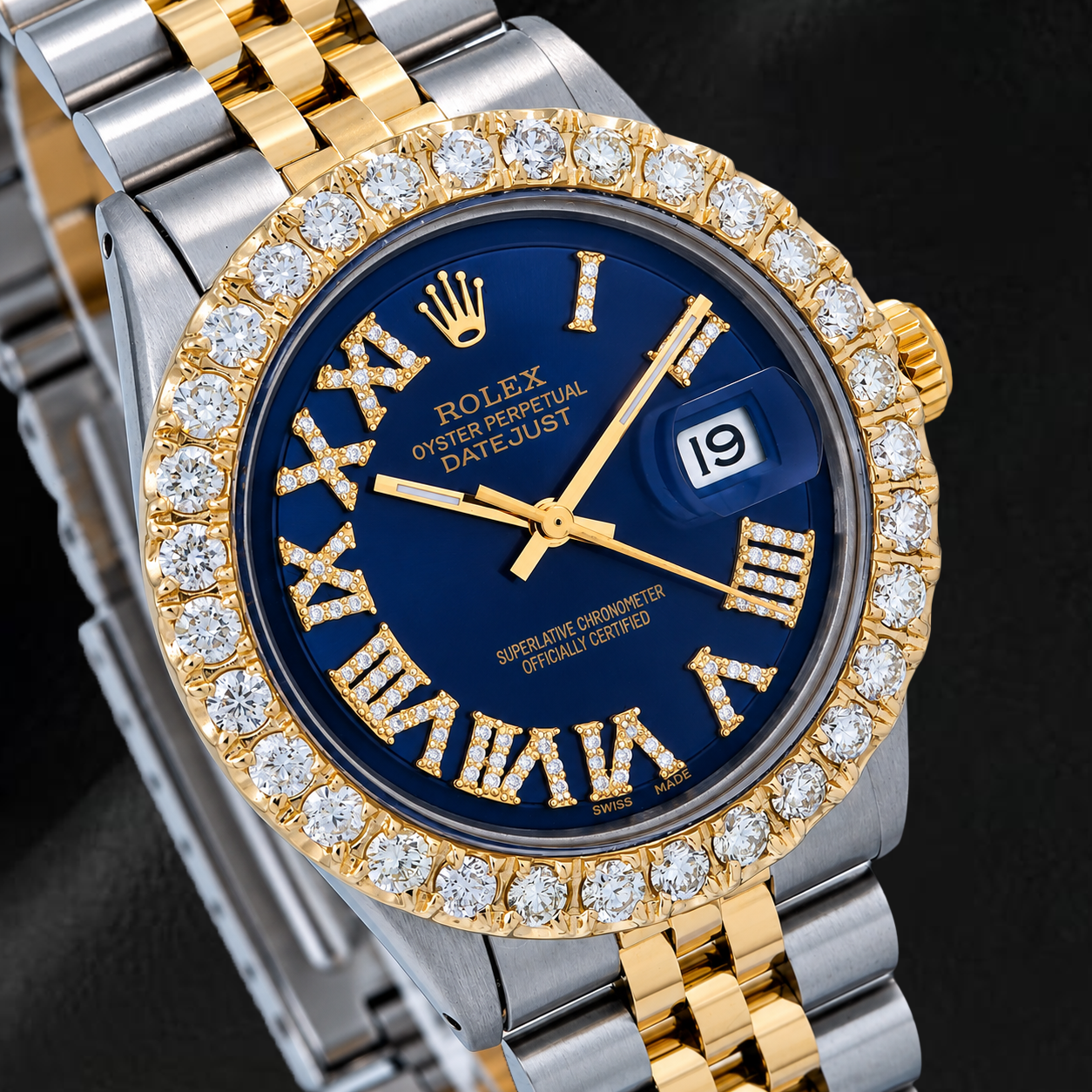 Rolex Datejust 36mm 1601 Quadrante con Diamanti Blu con Numeri Romani Bicolore Bracciale Jubilee