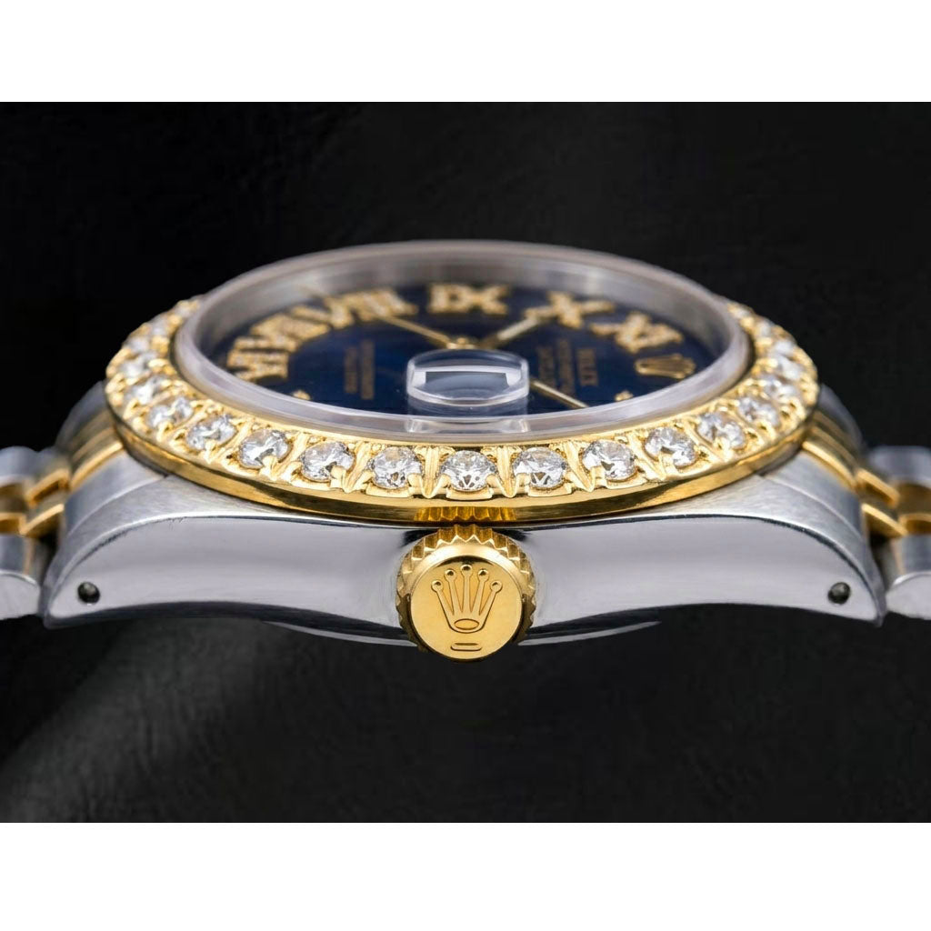 Rolex Datejust 36mm 1601 Quadrante con Diamanti Blu con Numeri Romani Bicolore Bracciale Jubilee