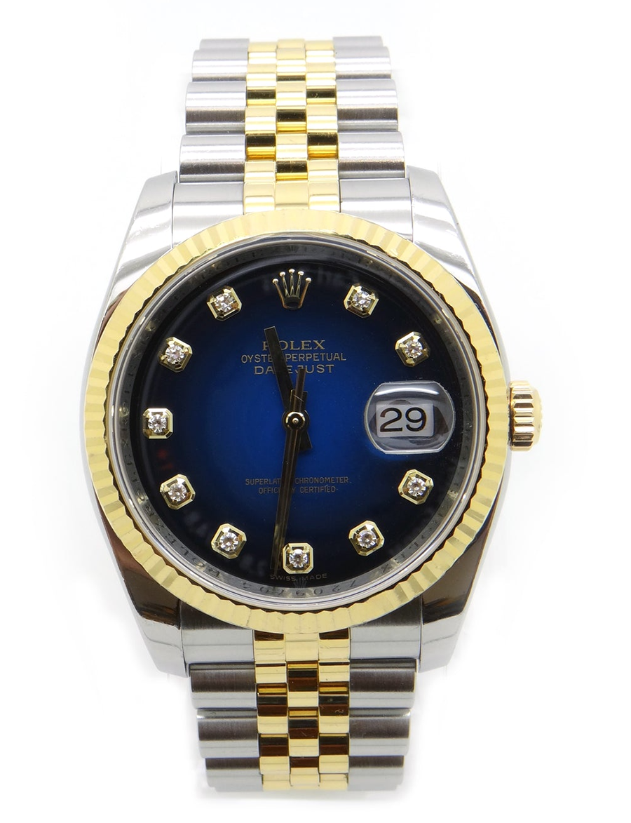 Rolex Datejust 36 mm orologio da uomo quadrante con diamanti lunetta scanalata IMPOSTAZIONE RAPIDA