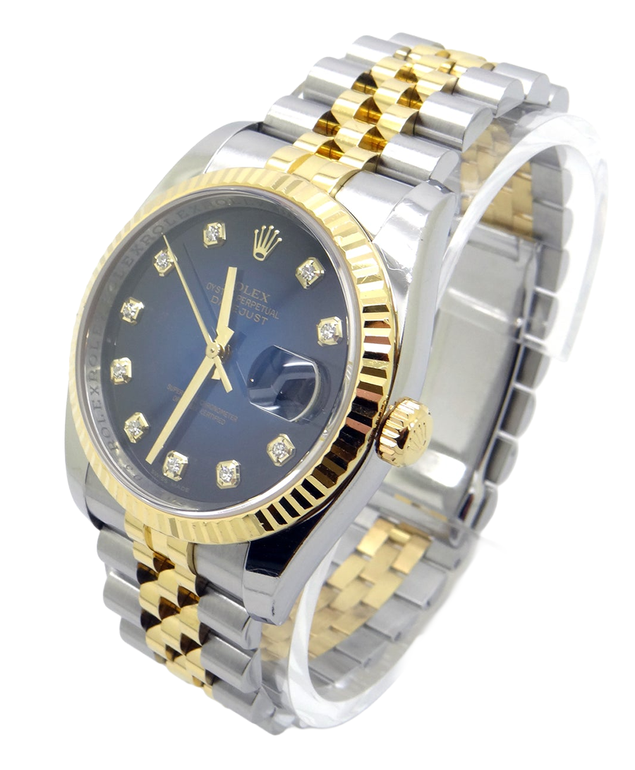Rolex Datejust 36 mm orologio da uomo quadrante con diamanti lunetta scanalata IMPOSTAZIONE RAPIDA