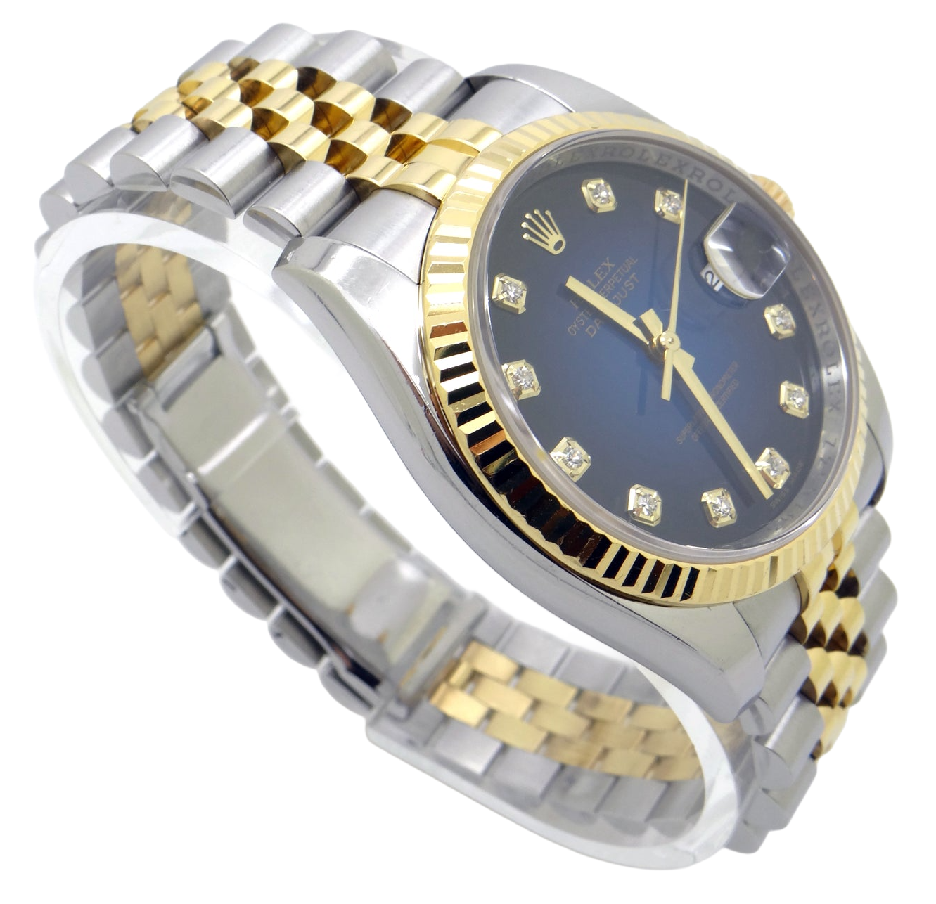 Rolex Datejust 36 mm orologio da uomo quadrante con diamanti lunetta scanalata IMPOSTAZIONE RAPIDA