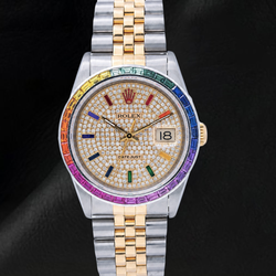 Rolex Datejust 36 mm 16013 Orologio Bicolore con Quadrante Pavé di Diamanti e Indici Arcobaleno