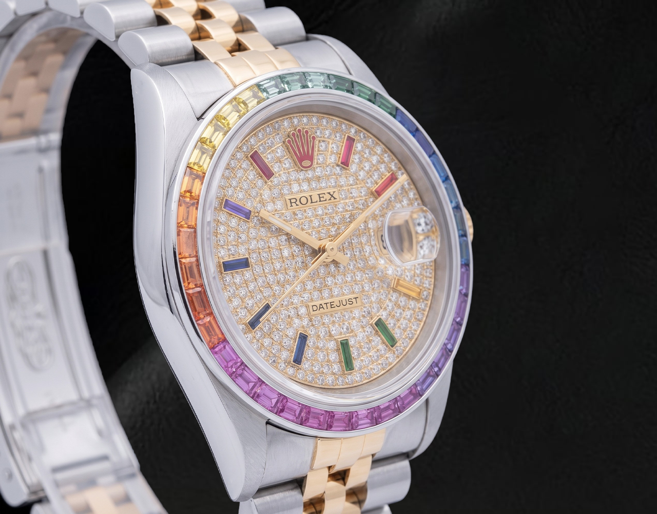 Rolex Datejust 36 mm 16013 Orologio Bicolore con Quadrante Pavé di Diamanti e Indici Arcobaleno