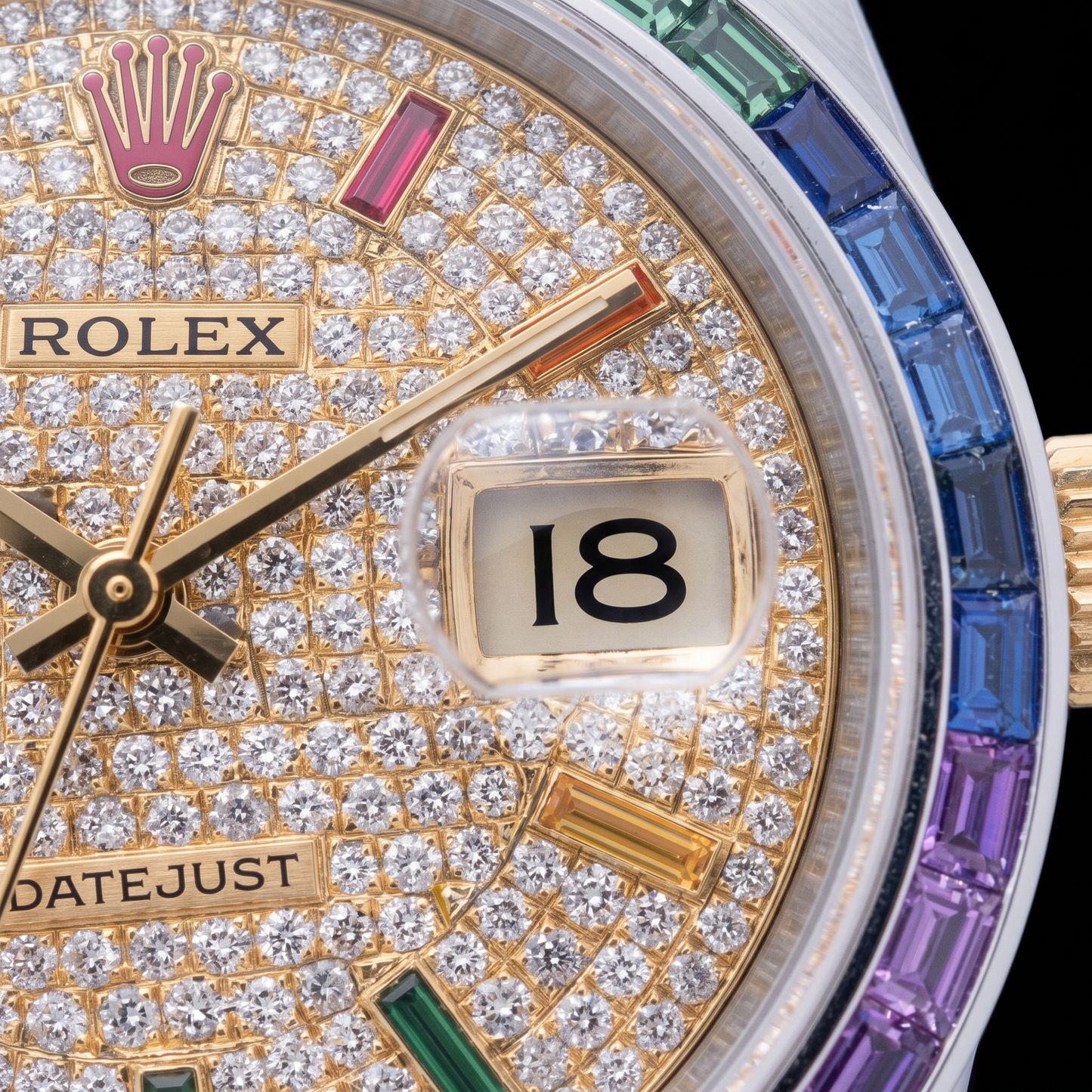 Rolex Datejust 36 mm 16013 Orologio Bicolore con Quadrante Pavé di Diamanti e Indici Arcobaleno