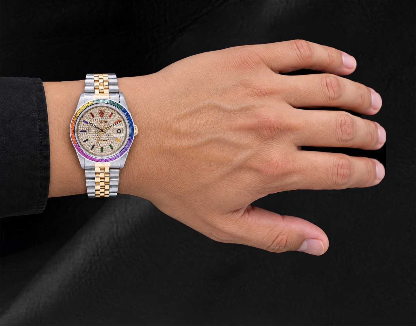 Rolex Datejust 36 mm 16013 Orologio Bicolore con Quadrante Pavé di Diamanti e Indici Arcobaleno