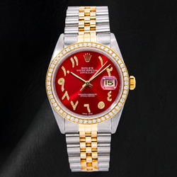 Rolex Datejust 36mm 16013 Orologio Bicolore Quadrante con Diamanti Rosso con Numeri Arabi