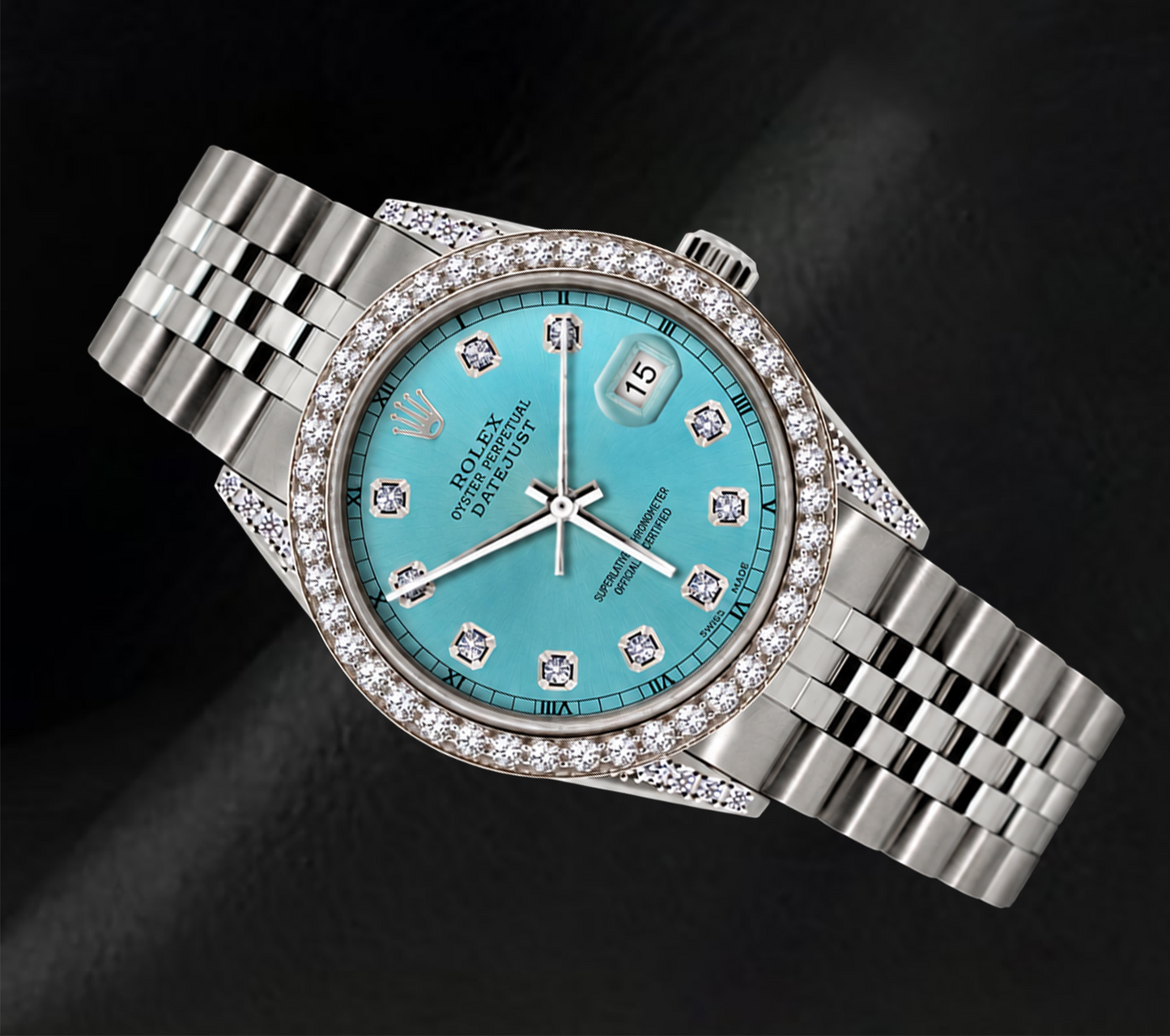 Rolex Datejust 36 mm 16200 Orologio in Acciaio Inossidabile Quadrante con Diamanti Blu Ghiaccio