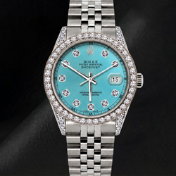 Rolex Datejust 36 mm 16200 Orologio in Acciaio Inossidabile Quadrante con Diamanti Blu Ghiaccio