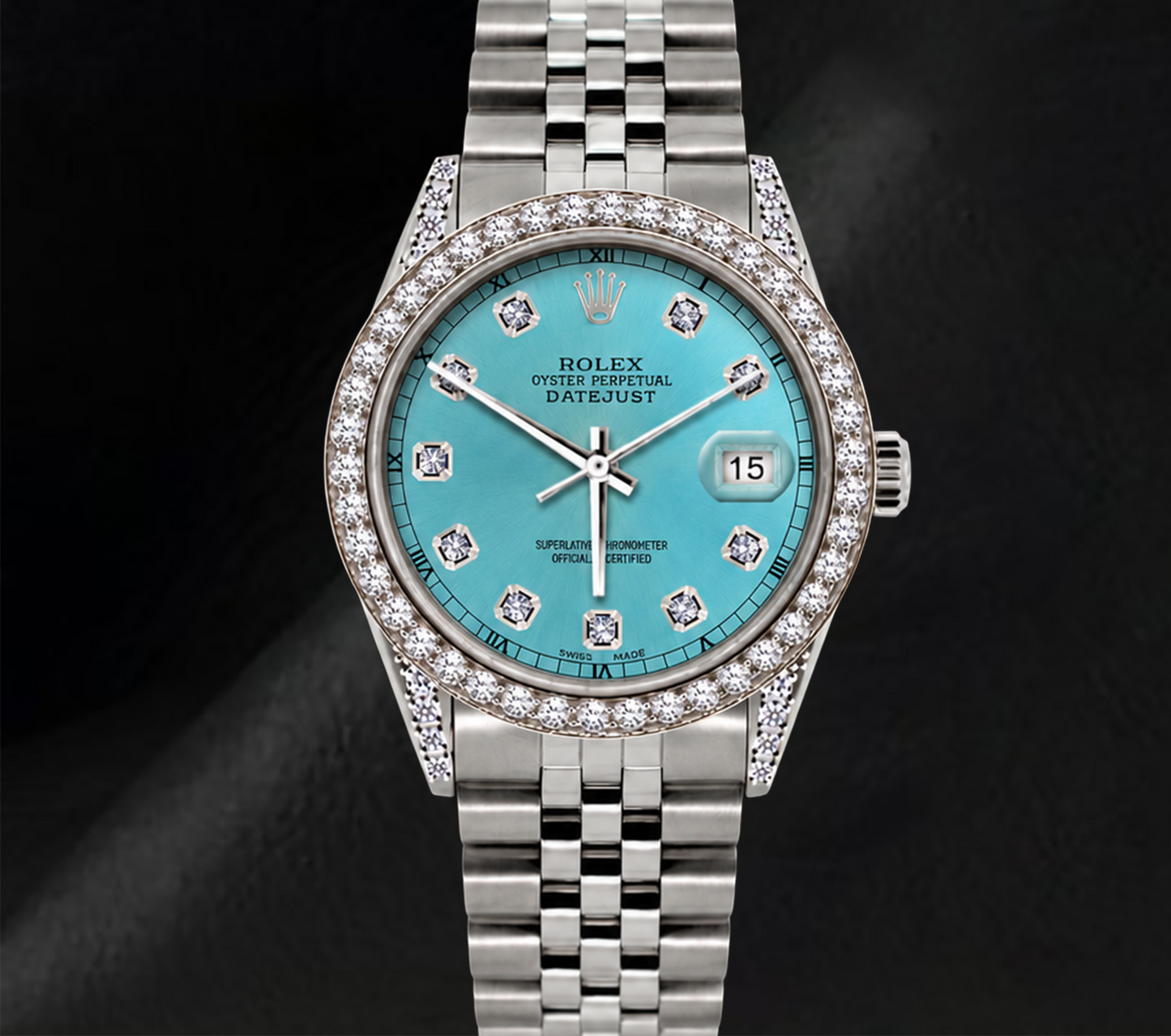 Rolex Datejust 36 mm 16200 Orologio in Acciaio Inossidabile Quadrante con Diamanti Blu Ghiaccio