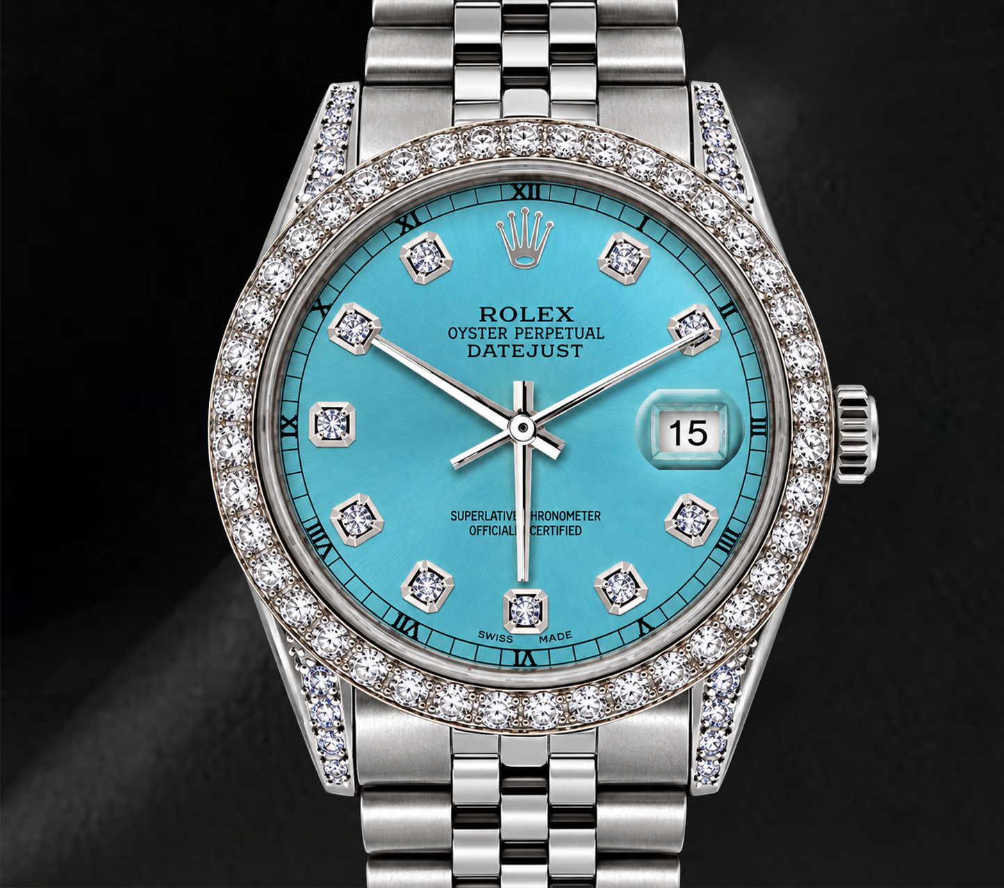 Rolex Datejust 36 mm 16200 Orologio in Acciaio Inossidabile Quadrante con Diamanti Blu Ghiaccio