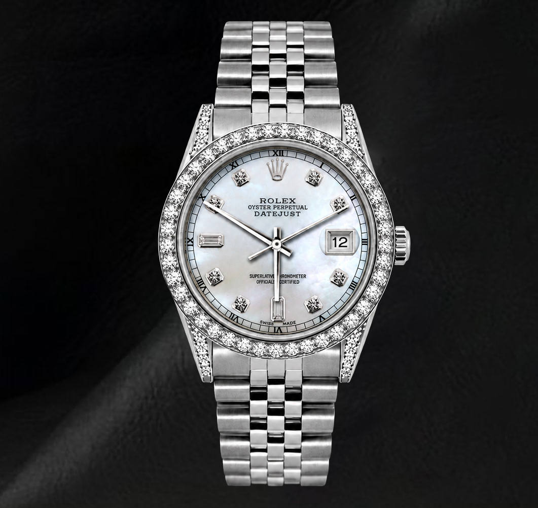 Rolex Datejust 36 mm 16200 Orologio in Acciaio Inossidabile con Quadrante con Diamanti in Madreperla Bianca
