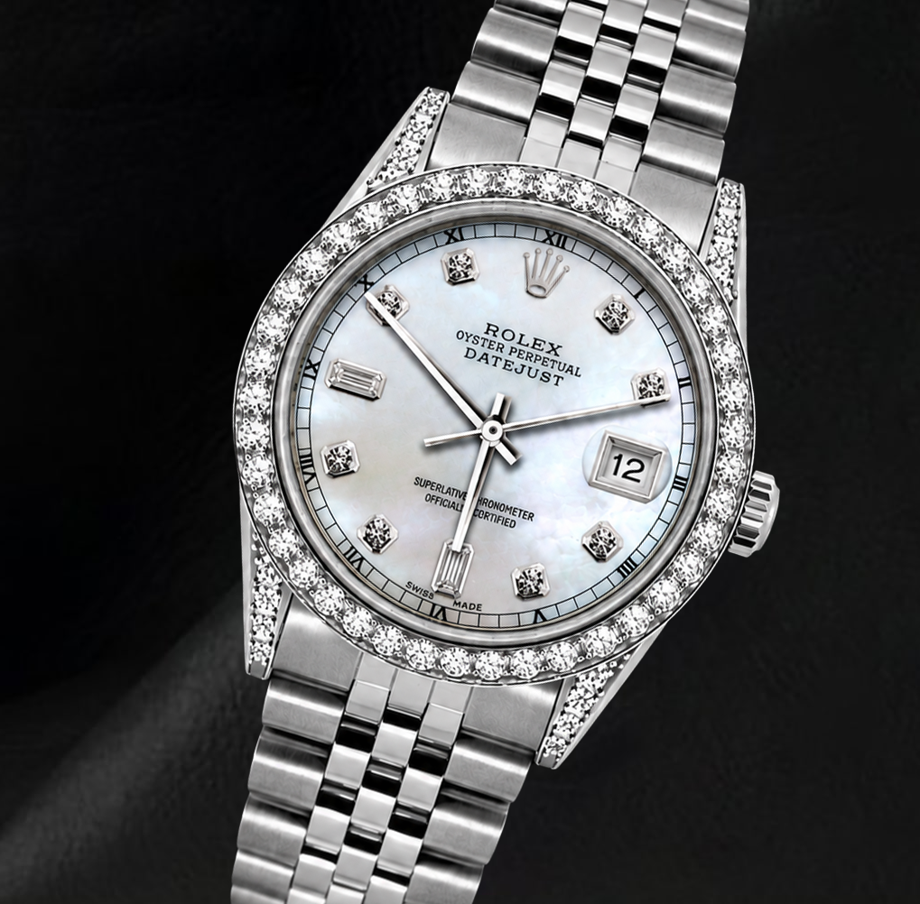 Rolex Datejust 36 mm 16200 Orologio in Acciaio Inossidabile con Quadrante con Diamanti in Madreperla Bianca
