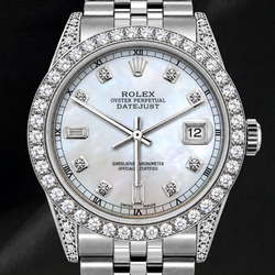 Rolex Datejust 36 mm 16200 Orologio in Acciaio Inossidabile con Quadrante con Diamanti in Madreperla Bianca