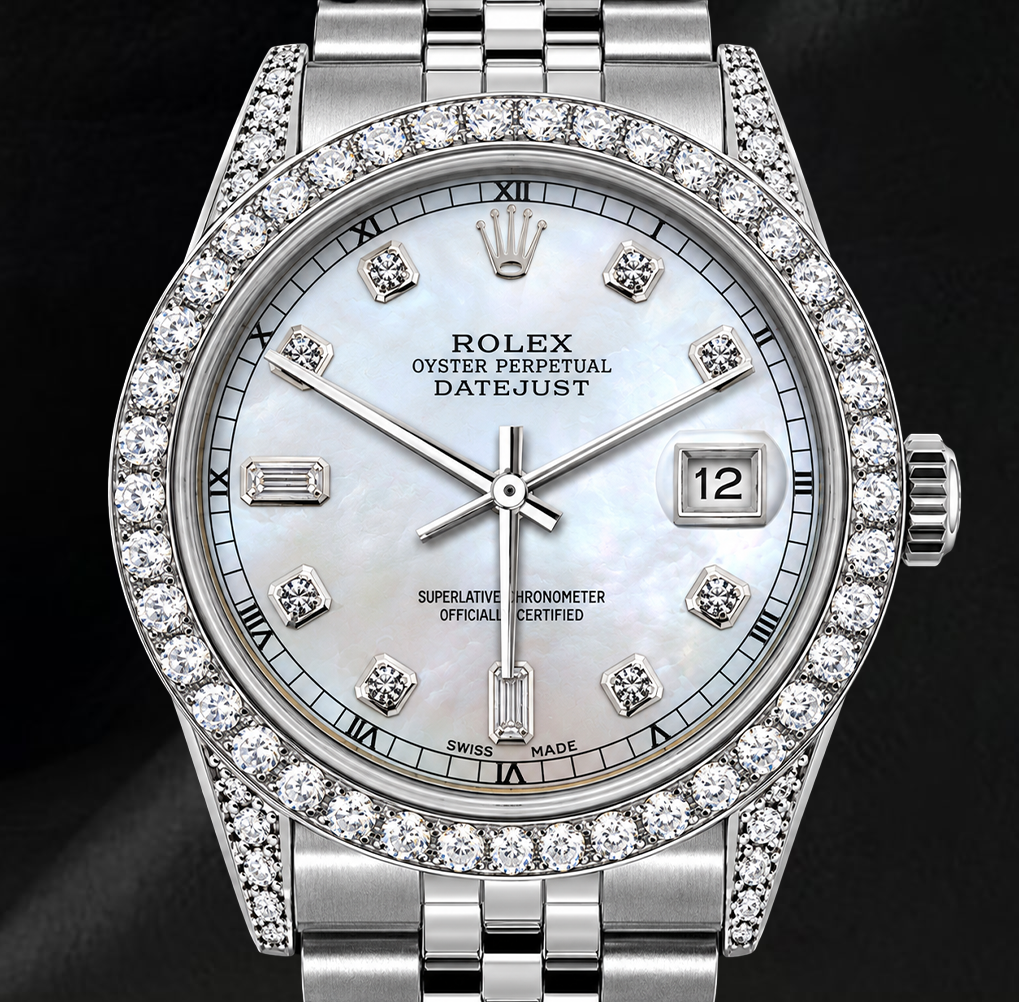 Rolex Datejust 36 mm 16200 Orologio in Acciaio Inossidabile con Quadrante con Diamanti in Madreperla Bianca