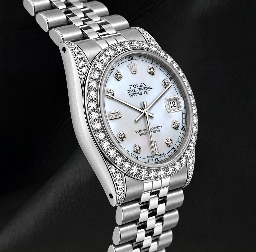 Rolex Datejust 36 mm 16200 Orologio in Acciaio Inossidabile con Quadrante con Diamanti in Madreperla Bianca