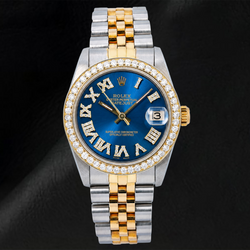 Orologio Rolex Datejust 6824 31 mm Quadrante con Diamanti Blu con Numeri Romani Bicolore Bracciale Jubilee