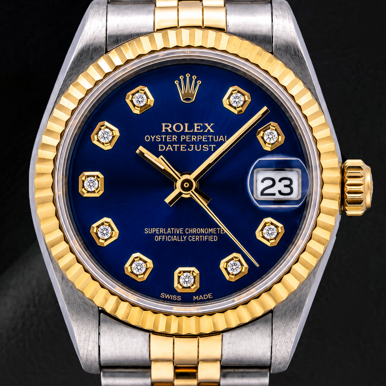 Rolex Datejust 68273 31 mm Orologio Bicolore Quadrante Blu con Diamanti