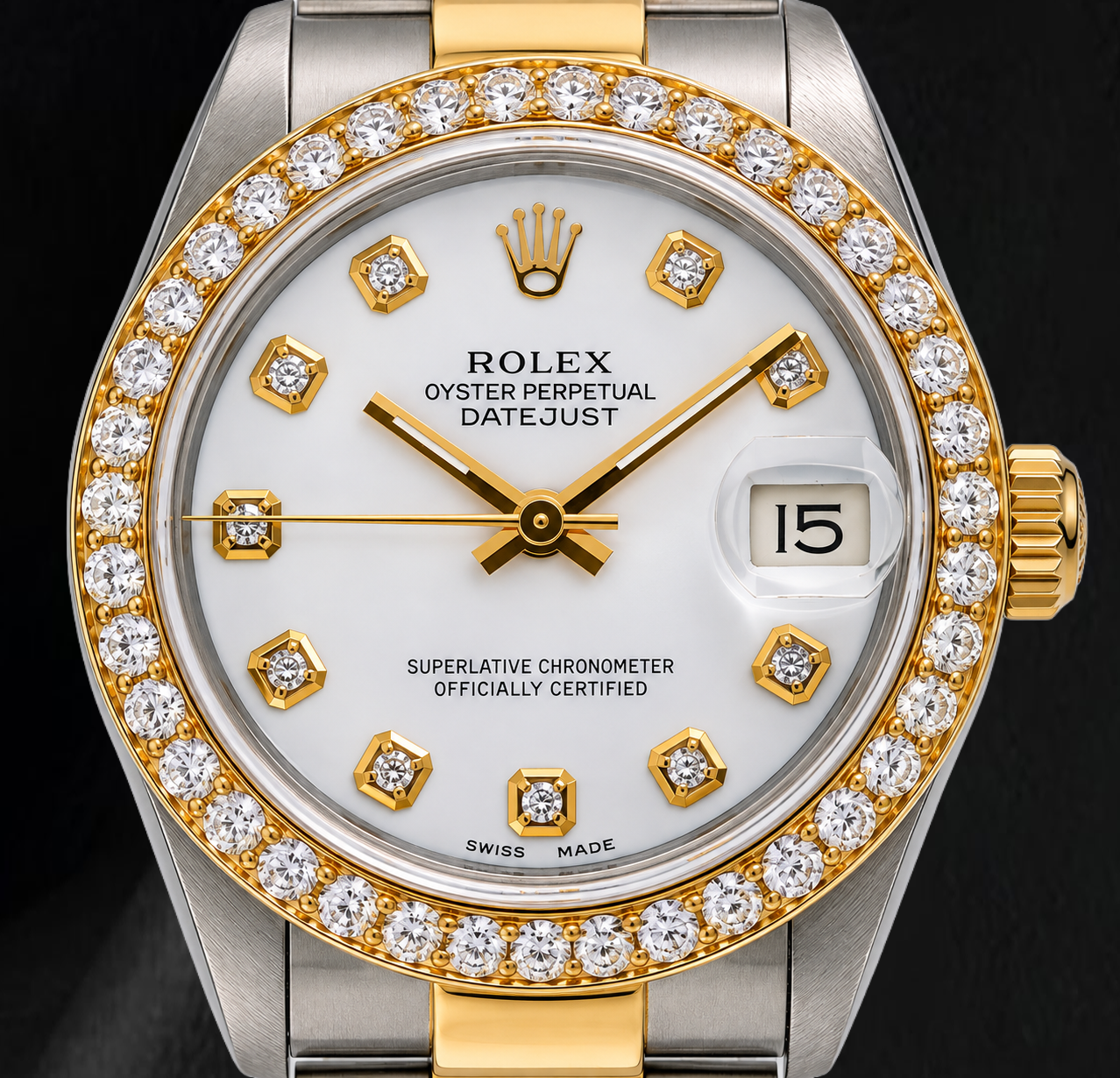 Rolex Datejust 68273 31 mm Orologio Bicolore Quadrante Bianco con Diamanti