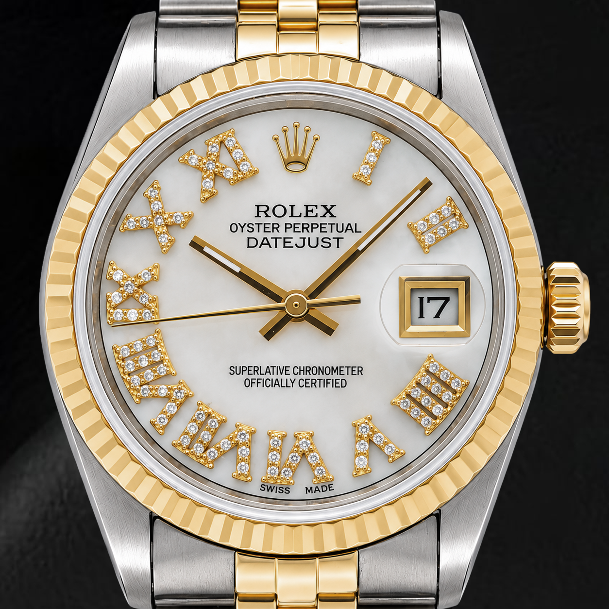 Rolex Datejust 68273 31 mm Orologio Bicolore Quadrante con Diamanti in Madreperla Bianca e Numeri Romani