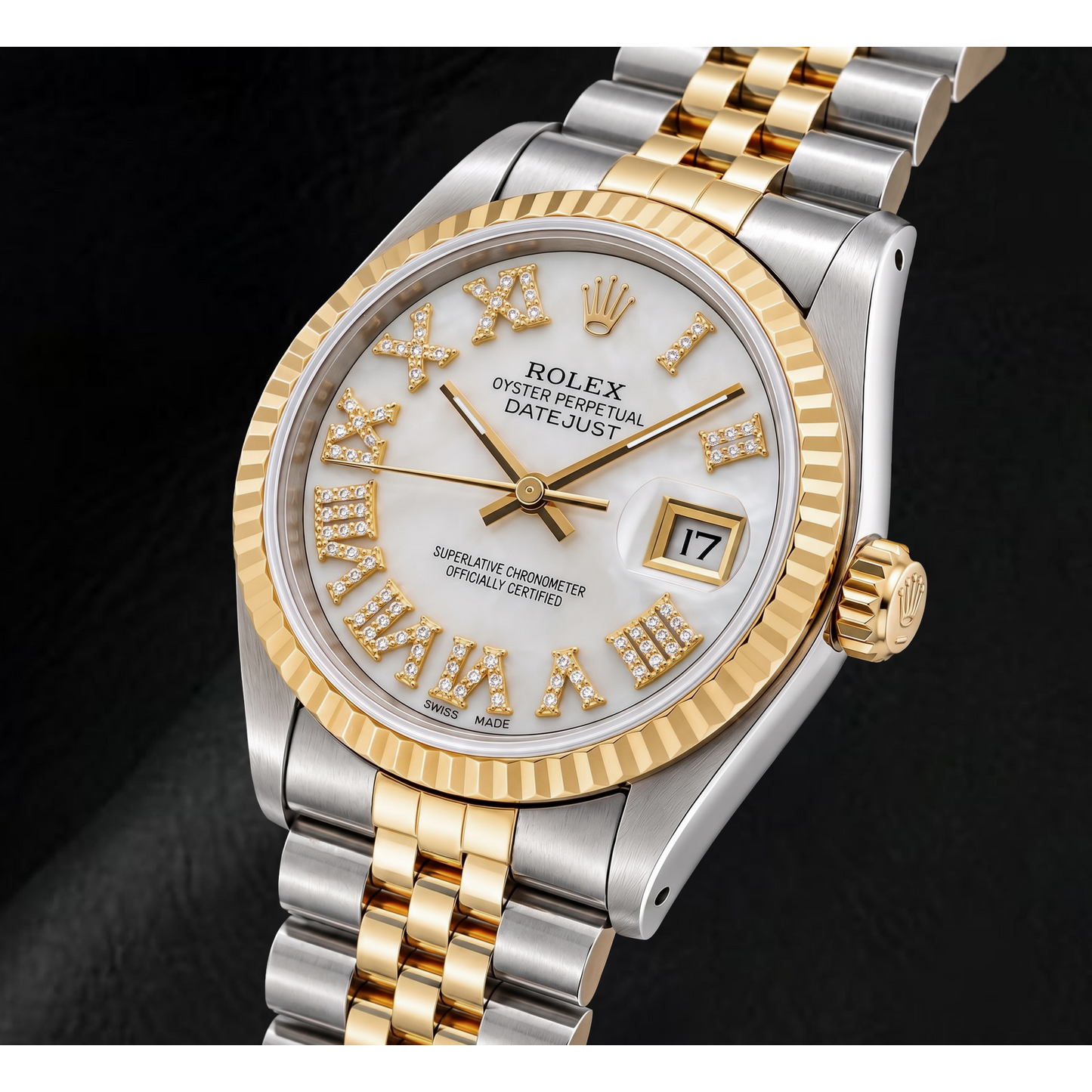 Rolex Datejust 68273 31 mm Orologio Bicolore Quadrante con Diamanti in Madreperla Bianca e Numeri Romani