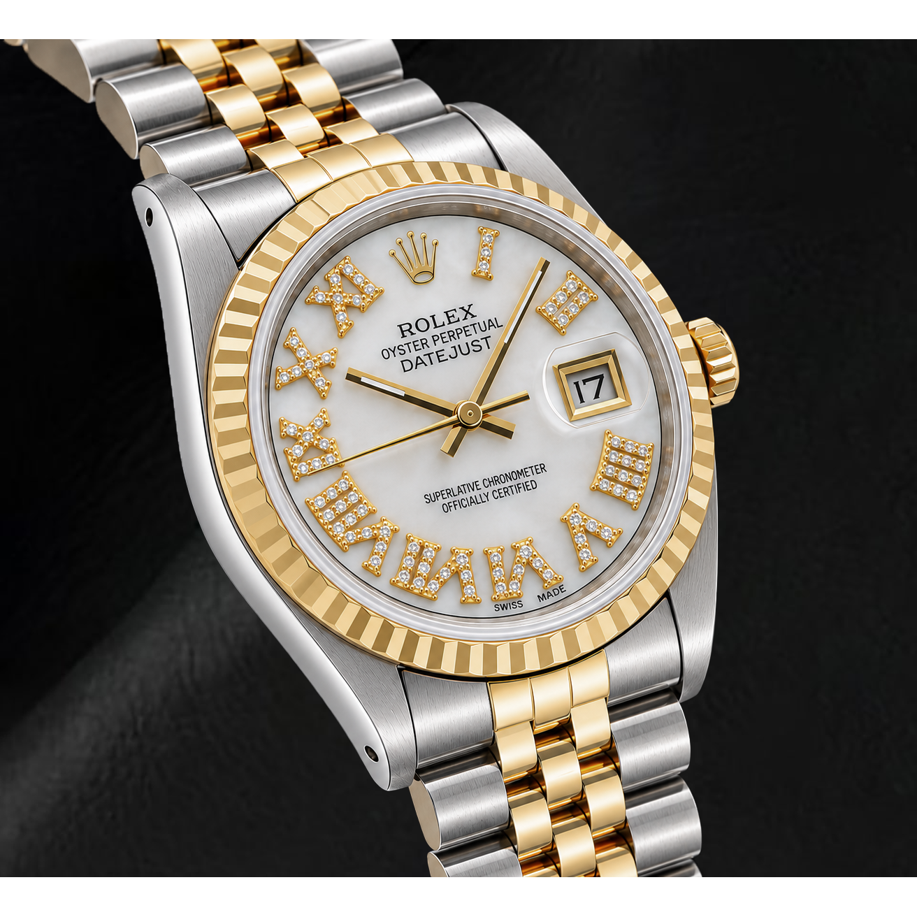 Rolex Datejust 68273 31 mm Orologio Bicolore Quadrante con Diamanti in Madreperla Bianca e Numeri Romani