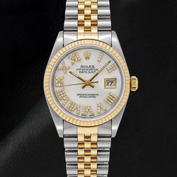 Rolex Datejust 68273 31 mm Orologio Bicolore Quadrante con Diamanti in Madreperla Bianca e Numeri Romani