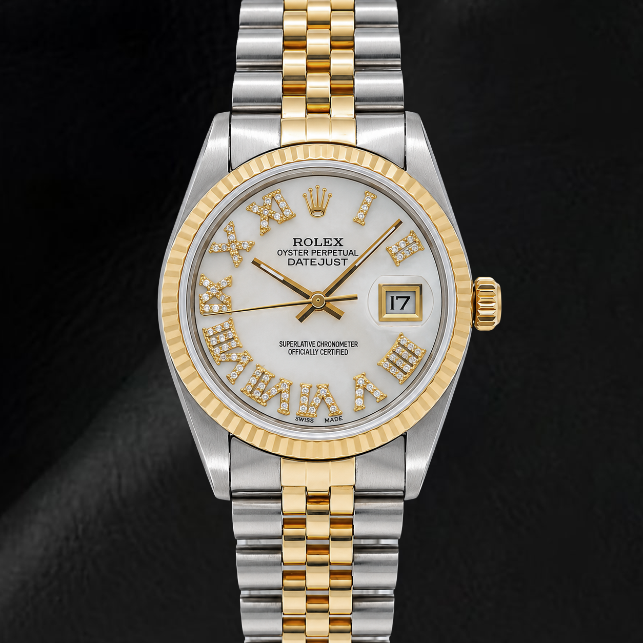 Rolex Datejust 68273 31 mm Orologio Bicolore Quadrante con Diamanti in Madreperla Bianca e Numeri Romani
