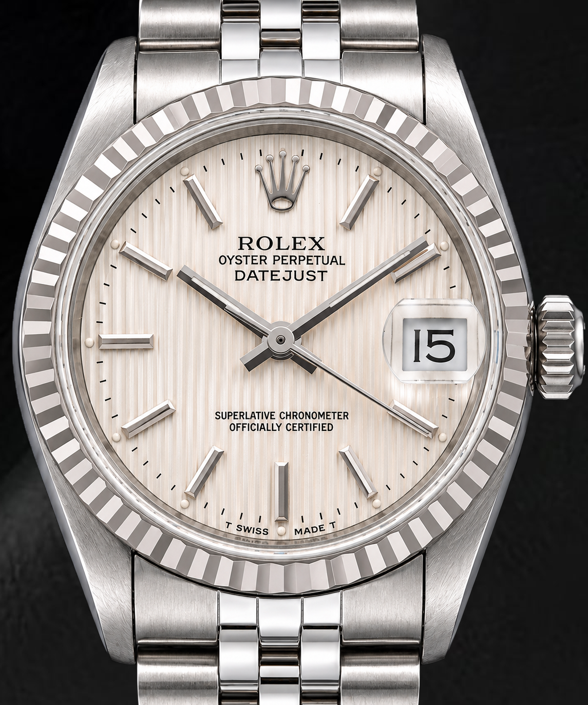 Orologio Rolex Datejust 68274 31 mm in Acciaio Inossidabile con Quadrante con Indici a Bastone Argento con Motivo ad Arazzo